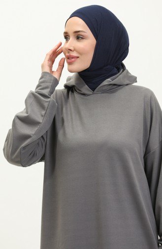 Kapüşonlu Uzun Tunik 0271-05 Gri