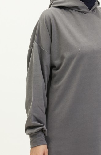Kapüşonlu Uzun Tunik 0271-05 Gri