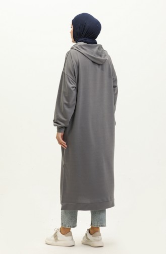 Kapüşonlu Uzun Tunik 0271-05 Gri