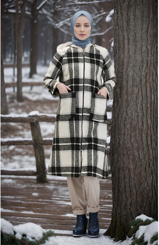 Vivezza Plaid Lumberjack Hooded Coat 8507-01 Black White 8507-01