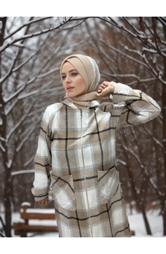 Vivezza Plaid Lumberjack Kapuzenmantel 8507-02 Senfbeige 8507-02
