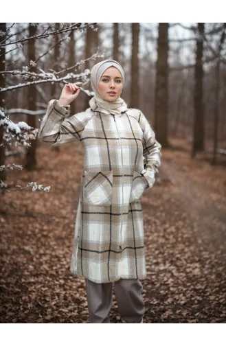 Vivezza Plaid Lumberjack Kapuzenmantel 8507-02 Senfbeige 8507-02