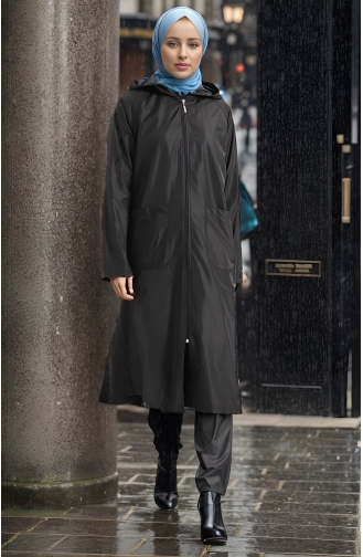 Vivezza Impermeable A Capuche Et Poche Zippée 8505-01 Noir 8505-01