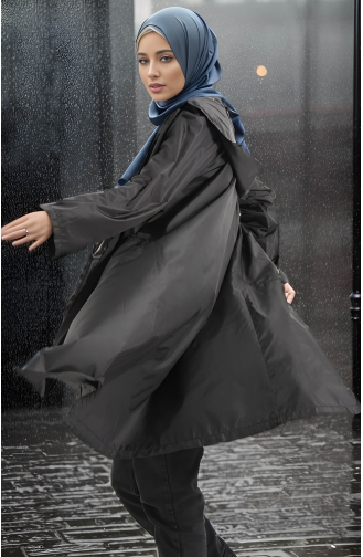 Vivezza Hooded Pocket Zippered Raincoat 8505-01 Black 8505-01