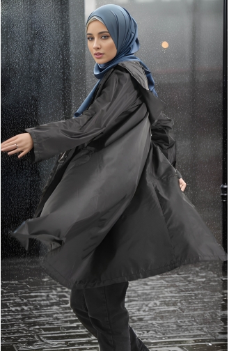 Vivezza Impermeable A Capuche Et Poche Zippée 8505-01 Noir 8505-01