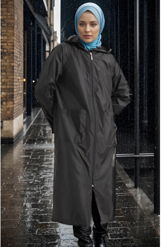 Vivezza Hooded Pocket Zippered Raincoat 8505-01 Black 8505-01