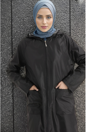 Vivezza Impermeable A Capuche Et Poche Zippée 8505-01 Noir 8505-01