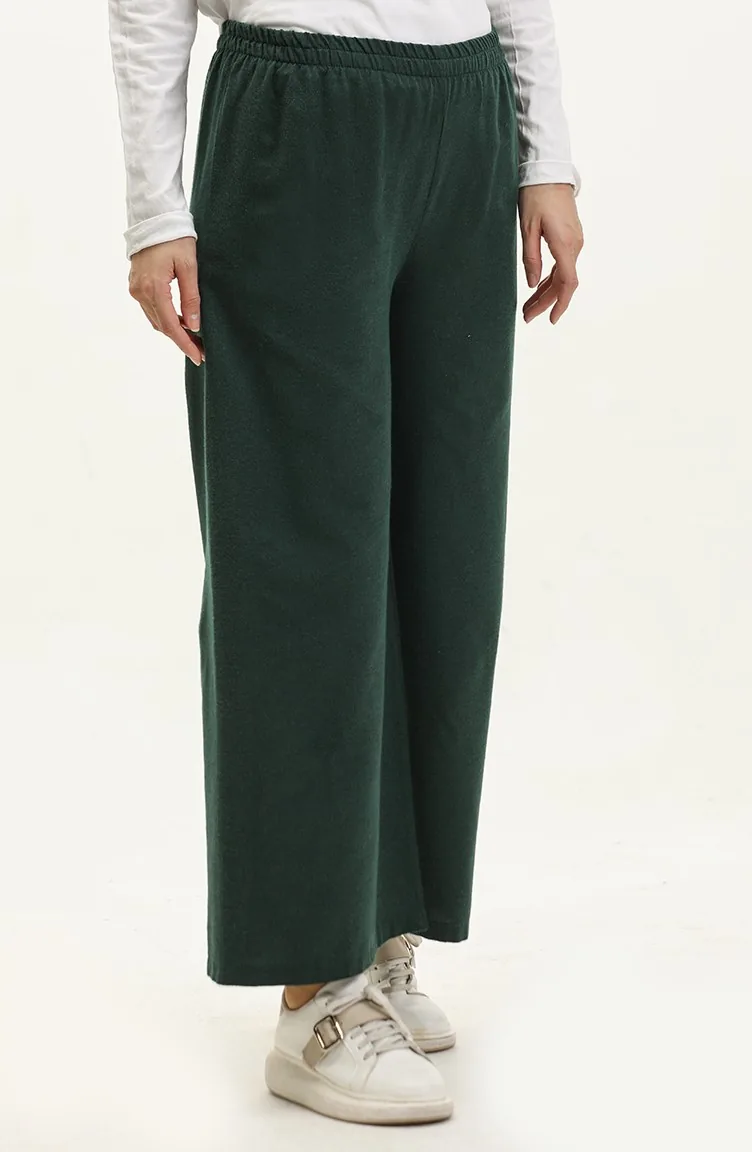 Pantalon Large Taille Elastique 6108-01 Vert Emeraude 6108-01