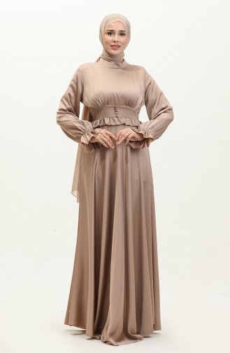 فستان سهرة ساتان بتصميم أزرار  6038-01  فيزون 6038-01