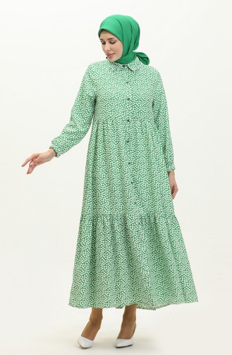 Buttoned Dress 1891-01 white Green 1891-01