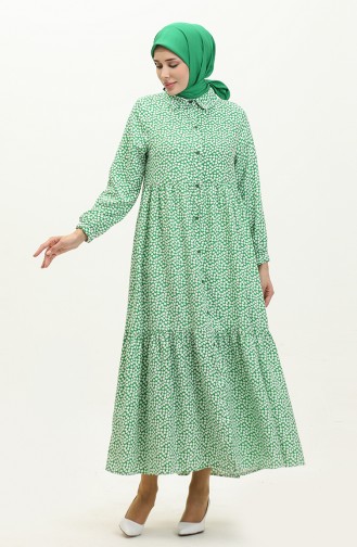 Robe A Boutons 1891-01 Blanc Vert 1891-01