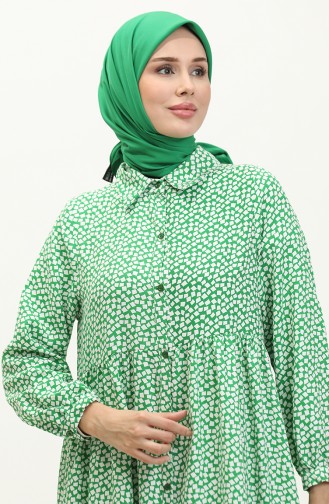 Buttoned Dress 1891-01 white Green 1891-01