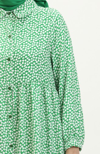 Düğmeli Elbise 1891-01 Beyaz Yeşil