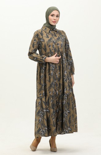 Geknöpftes Kleid 1891C-01 Khaki Grün 1891C-01