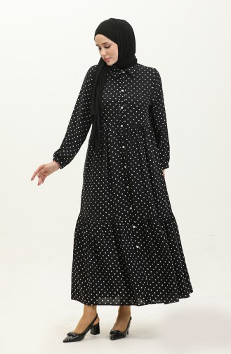 Puantiyeli Elbise 1897-01 Siyah Beyaz