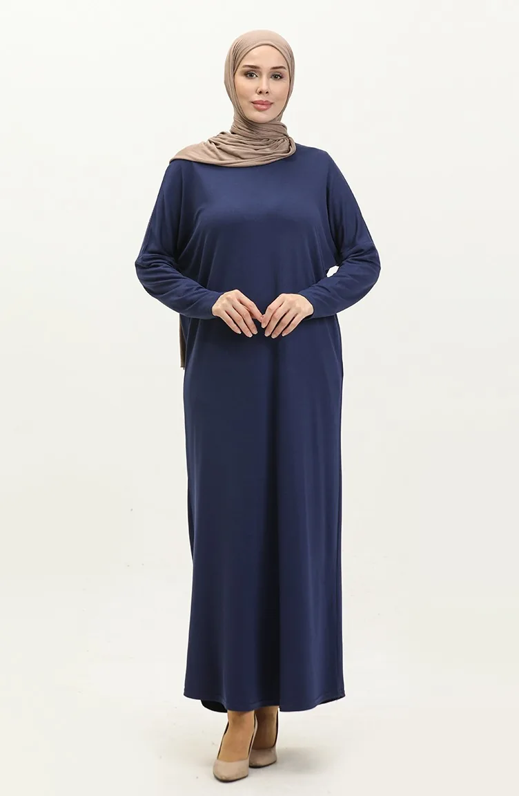 Robe Longue Manches Chauve Souris 8670-01 Bleu Marine Clair 8670-01