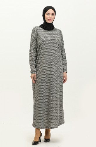 فستان منقوش بأكمام فراشة 8671 -01  أسود 8671-01