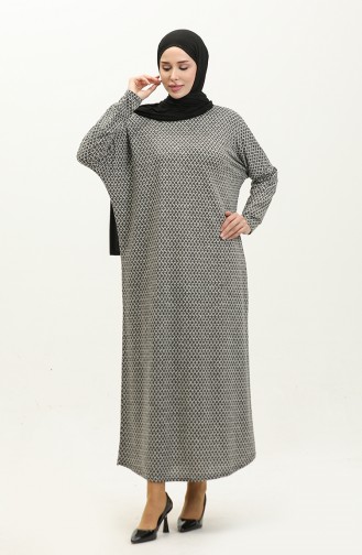 فستان منقوش بأكمام فراشة 8671 -01  أسود 8671-01