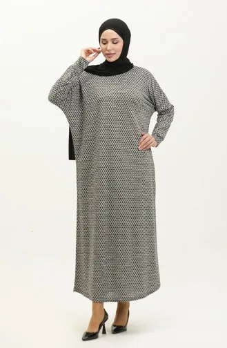 فستان منقوش بأكمام فراشة 8671 -01 أسود 8671-01
