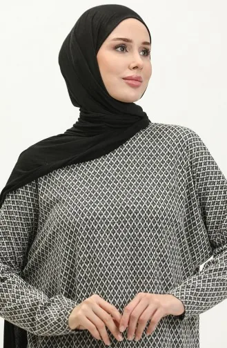 فستان منقوش بأكمام فراشة 8671 -01 أسود 8671-01