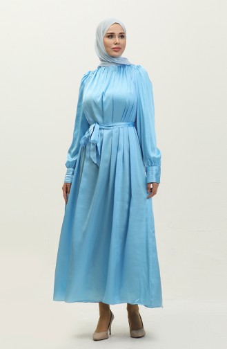 Belted Chiffon Dress 5959-01 İce Blue 5959-01