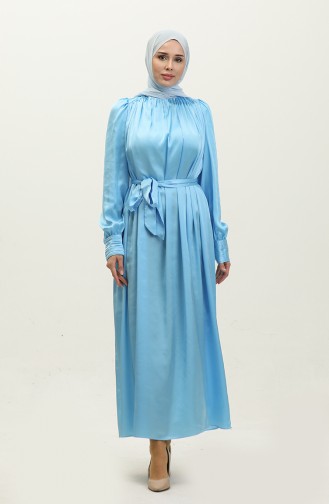 Belted Chiffon Dress 5959-01 İce Blue 5959-01