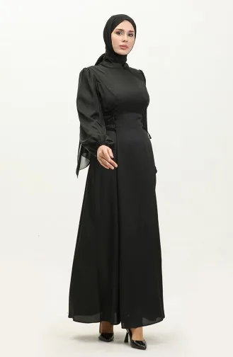 Seitlich Gebundenes Abendkleid 6156-03 Schwarz 6156-03