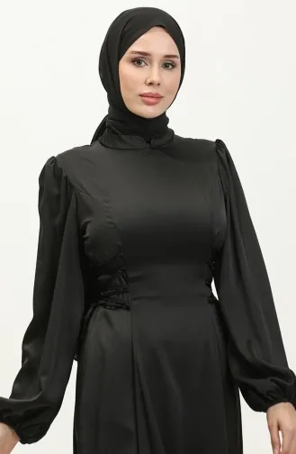 Seitlich Gebundenes Abendkleid 6156-03 Schwarz 6156-03