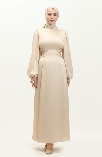 Seitlich Gebundenes Abendkleid 6156-05 Beige 6156-05