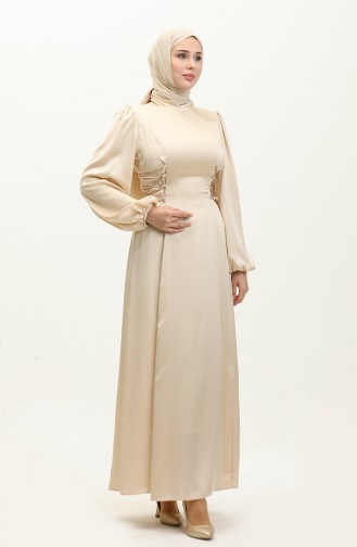 Seitlich Gebundenes Abendkleid 6156-05 Beige 6156-05