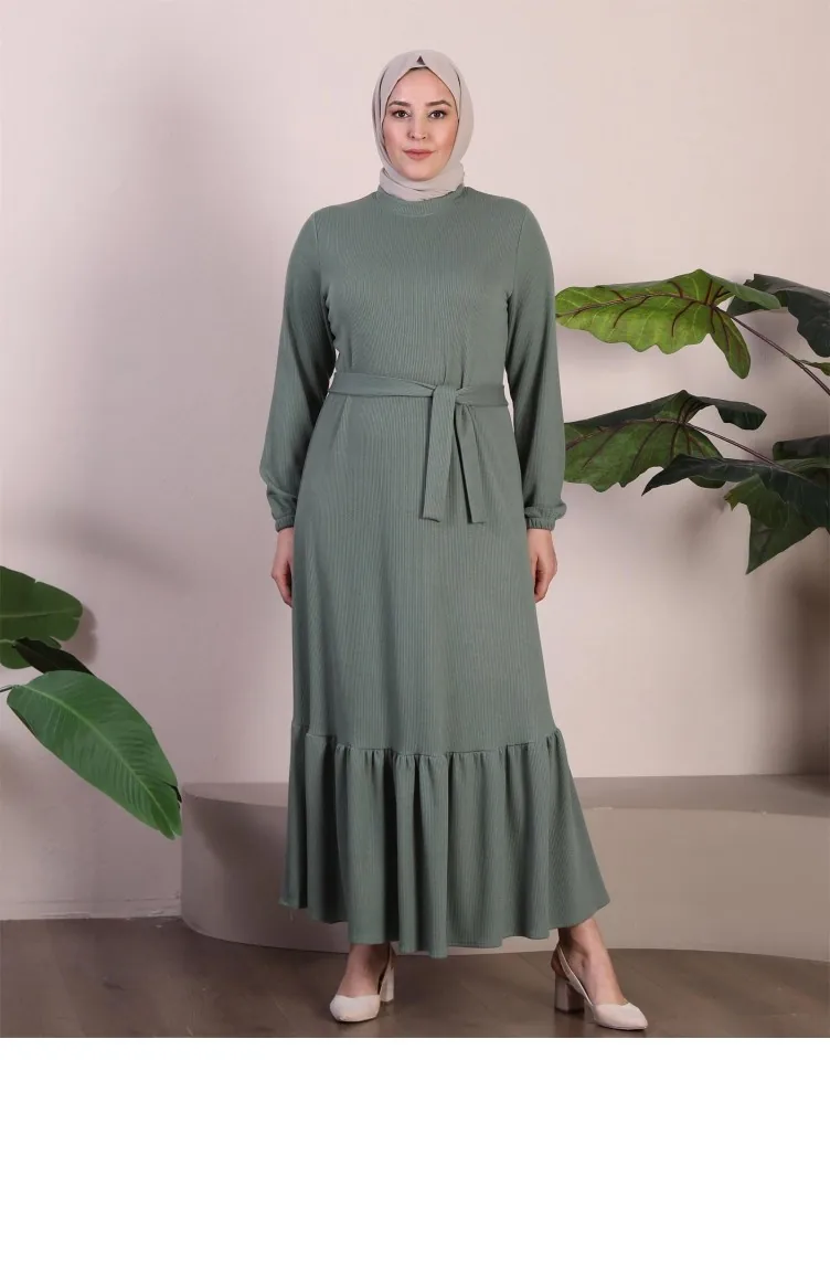 Damen-Kleid Mit Prächtigem Kragen Übergröße Hijab-Strickkleid Wassergrün 922