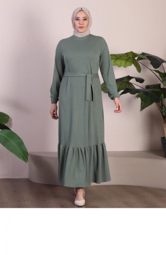 Kadin Hakim Yaka Buyuk Beden Elbise Tesettur Triko Elbise Su Yeşili