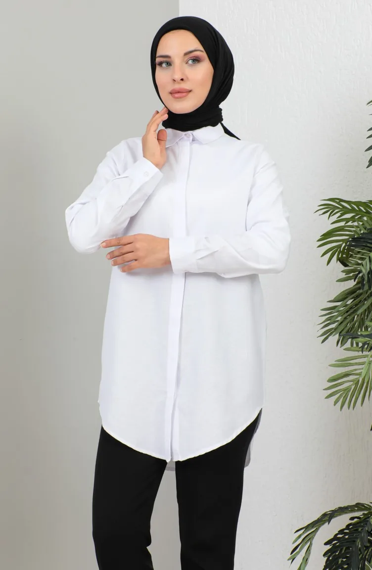 Chemise Courte Boutonnée 232339-01 Blanc 232339-01