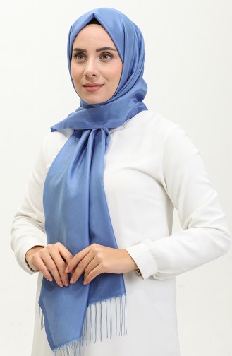شال من قماش التفتا مُزين بشراشيب 1267-32 لون أزرق 1267-32