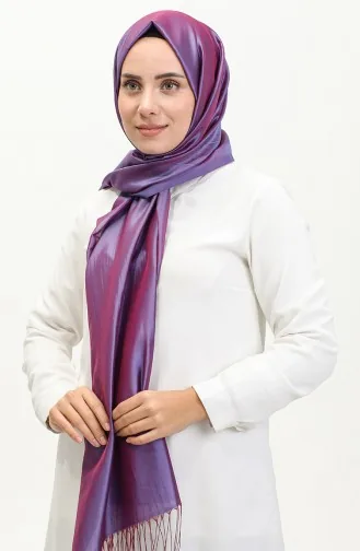 Châle Taffetas A Pompons 1267-66 Violet Clair 1267-66