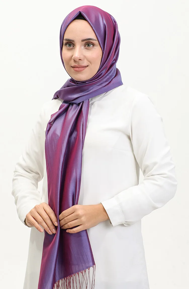 Châle Taffetas A Pompons 1267-66 Violet Clair 1267-66