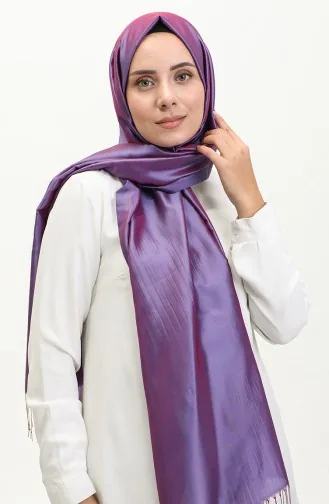 Châle Taffetas A Pompons 1267-66 Violet Clair 1267-66