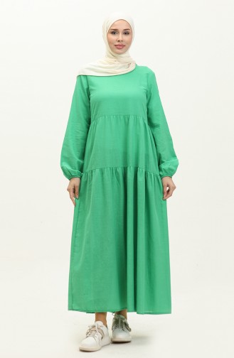 Keten Pamuklu Elbise 1896-02 Yeşil