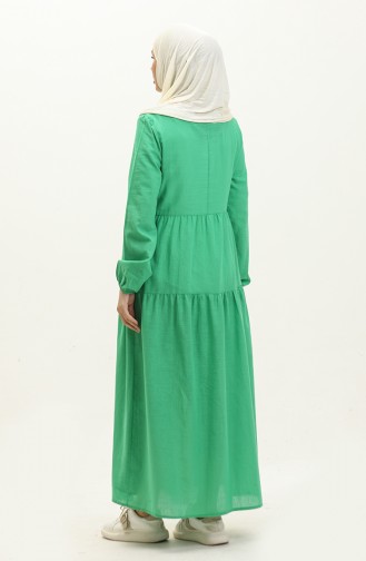 Keten Pamuklu Elbise 1896-02 Yeşil