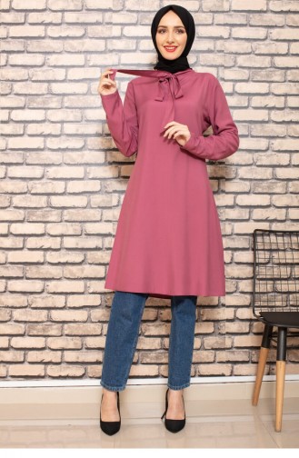 Hijab-Tunika Mit Gebundenem Kragen Dusty Rose 0101SGS.GKR