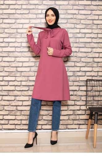 Hijab-Tunika Mit Gebundenem Kragen Dusty Rose 0101SGS.GKR