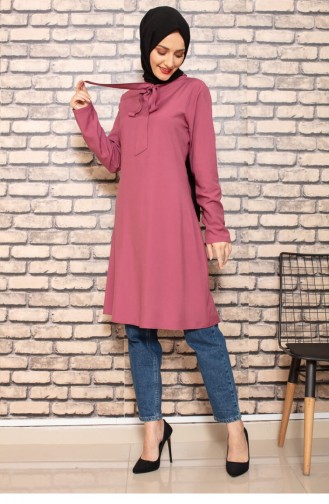 Hijab-Tunika Mit Gebundenem Kragen Dusty Rose 0101SGS.GKR