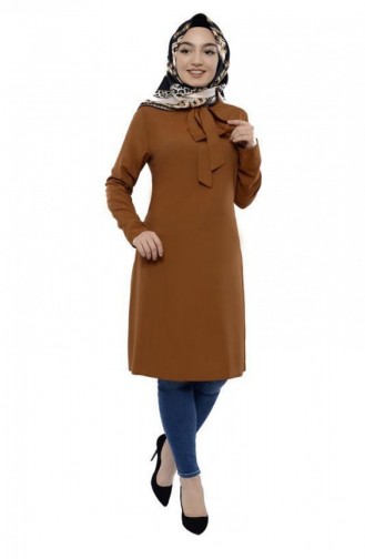 Tied Collar Hijab Tunic Brown 0101SGS.TAB