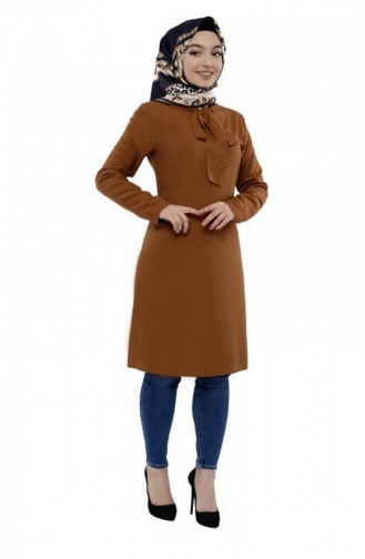 Tied Collar Hijab Tunic Brown 0101SGS.TAB