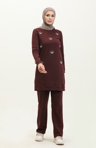 Two Thread Stone Printed Tracksuit Set 3050-14 Plum 3050-14