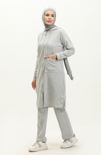 Two Thread Zippered Tracksuit 03055-05 Gray 03055-05