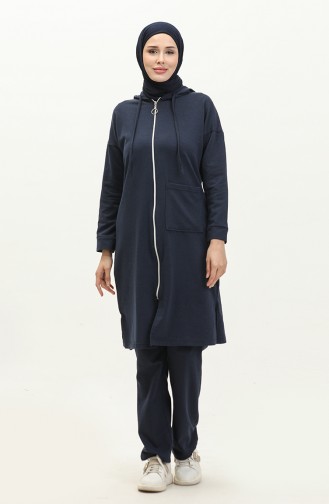 Two Thread Zippered Tracksuit 03055-06 Navy Blue 03055-06