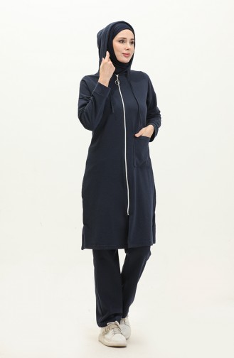 Two Thread Zippered Tracksuit 03055-06 Navy Blue 03055-06