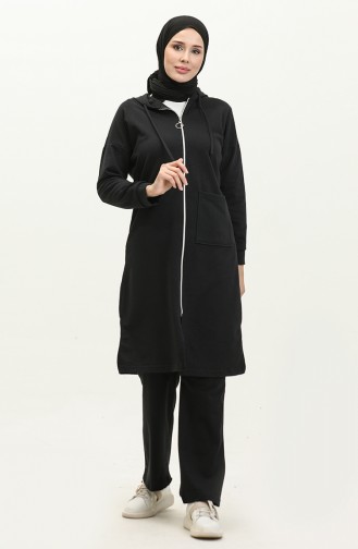 Two Thread Zippered Tracksuit 03055-08 Black 03055-08