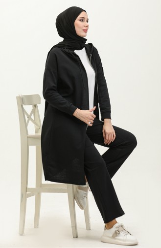 Two Thread Zippered Tracksuit 03055-08 Black 03055-08